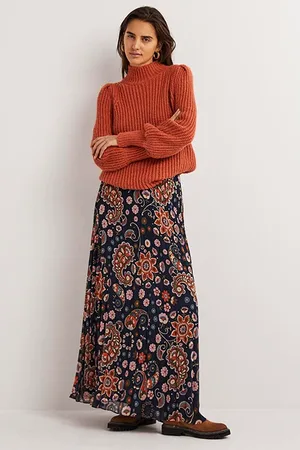 Boden Pleated Party Maxi Skirt Nav