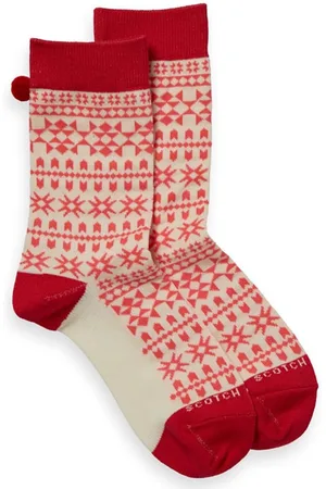 Scotch&Soda Jacquard Socks With Pompoms Soft Rose Aztec