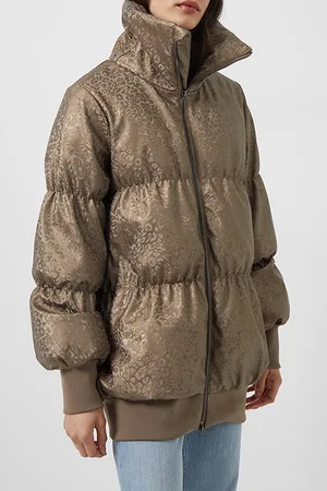 French Connection Eona Leopard Vegan Puffer Jkt Bronze Multi