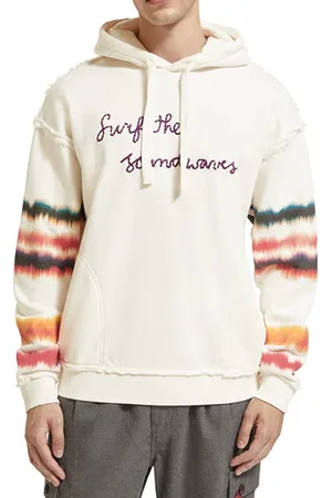 Scotch&Soda Relaxed Fit Raw Edge Artwork Hoodie Organic Cotton Off White