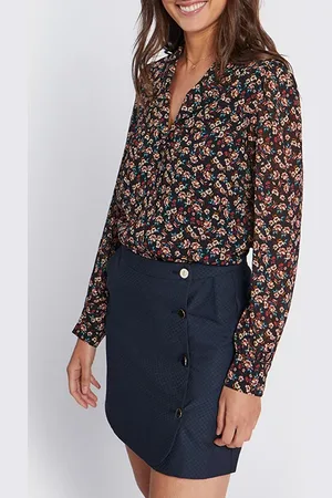 ICODE Black Winter Flowers Print Blouse