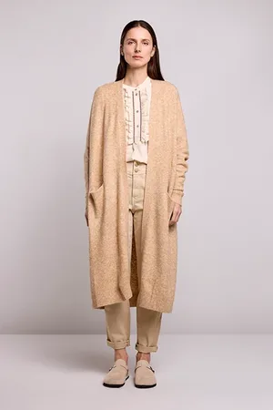 Summum Woman Long Cardigan Spring Wool Elastane Blend Knit Latte