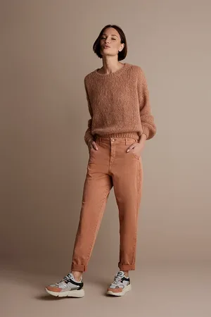 Summum Woman Barrel Fit Pants Lux Cotton Stretch Twill Brown