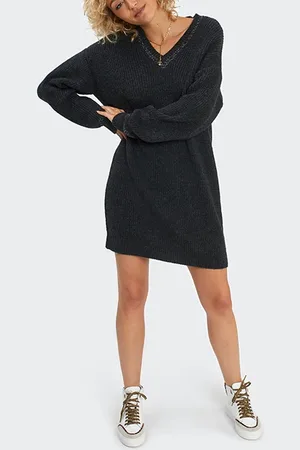 ICODE Charcoal Lurex Knit V-neckline Dress