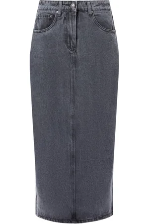 French Connection Denim Midi Back Split Skirt Black