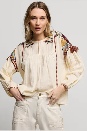 Summum Woman Top Multi Embroidery Ivory