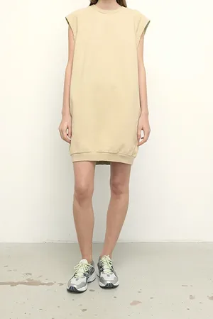 American Vintage Round Collar Sleeveless Short Dress Latte Vintage