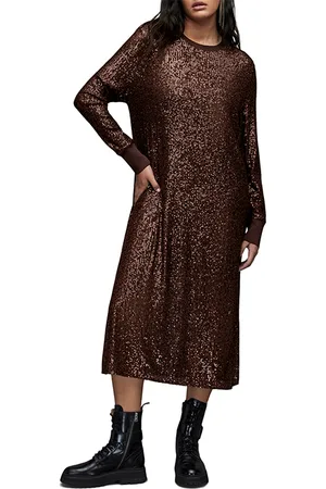 AllSaints Juela Crew Dress Dark Brown