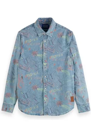 Scotch&Soda Allover Printed Washed Denim Shirt Aqua Swan