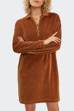 ICODE Tobacco Glittery Velvet Sweatshirt Dress