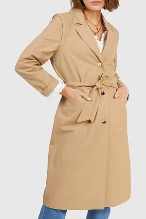 ICODE Beige Trench Coat With Detachable Sleeves