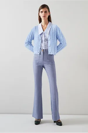LK Bennett Coleen Cable Cardigan Light Blue