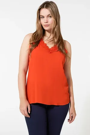 Elena Miro Top With Lace Hem Orange