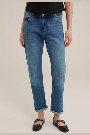 WE Fashion 5-pocket Mid Waist Dark Blue