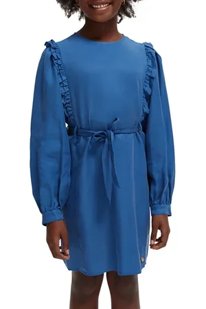 Scotch&Soda Girls Drapey Voluminous-sleeved Shirt Dress Quilt Blue