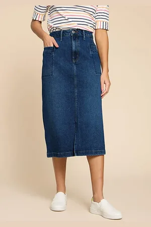 White Stuff Penny Denim Midi Skirt Mid Denim