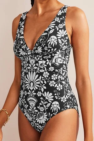 Boden Twist Classic Swimsuit Nero, Gardenia Sprig
