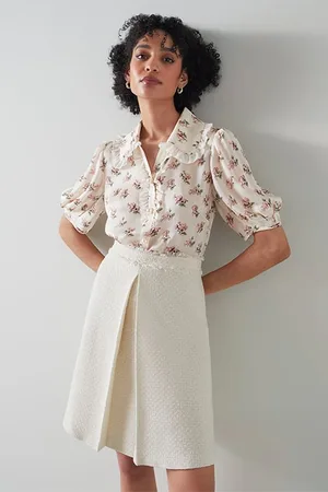 LK Bennett Sk Ada Metallic Box Pleat Cream
