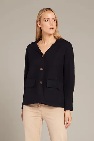 Elena Miro Felted Wool Boxy Cut Cardigan Blue
