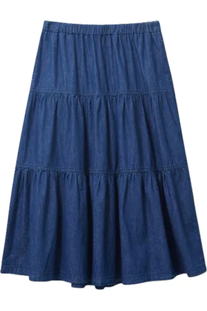 White Stuff Mia Tiered Denim Midi Skirt Mid Denim