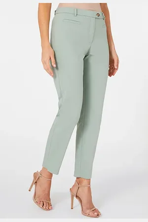 Elena Miro Compact Cotton Slim Trousers Light Green