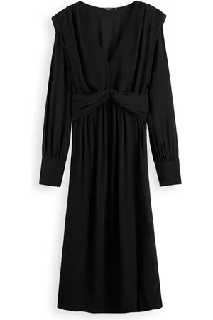 Scotch&Soda Long-sleeve Draped Dress With Slit Detail Black