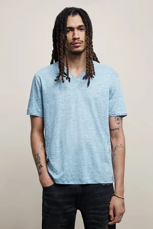 John Varvatos Wooster Regular Fit Ss Vneck With Melang Pacific Blue