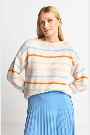 Rich & Royal Cozy Crew Neck Colourful Stripes Pearl White