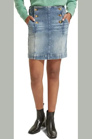 Scotch&Soda Button Front Denim Mini Skirt Marble Blue