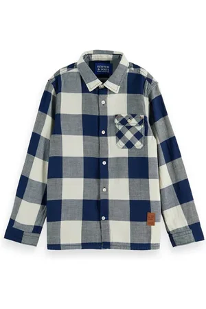 Scotch&Soda Boys Single Pocket Checked Indigo-dyed Shirt Combo A