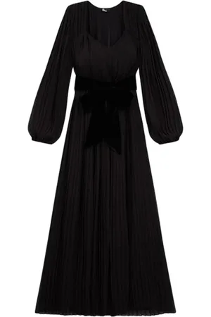 The Kooples Robe Longue Plissee Velvet Ceinture Black