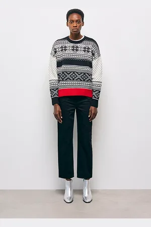 The Kooples Pull Col Rond Jacquard Avec Rib Contraste Black Red Off Whit