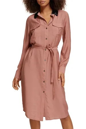 Scotch&Soda Beaded Collar Midi Shirt Dress Dusty Rose