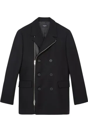 The Kooples Crossover Coat With Leather Insert On The Right Front Black