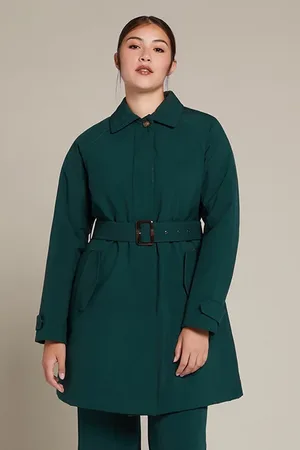 Elena Miro Padded Trench Coat With Belt Green