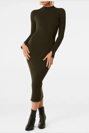 Forever New Georgia Textured Column Knit Dress Oregano
