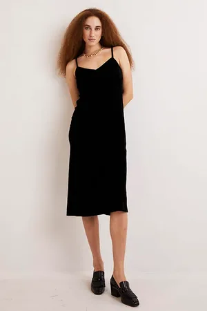Boden Velvet Slip Midi Dress Blk