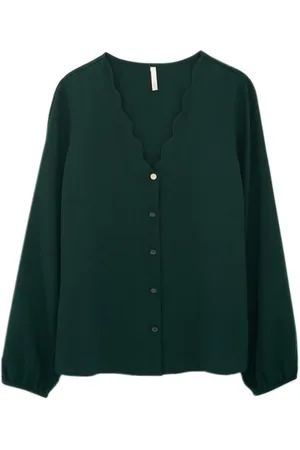 ICODE Imperial Green Blouse With Scalloped Neckline