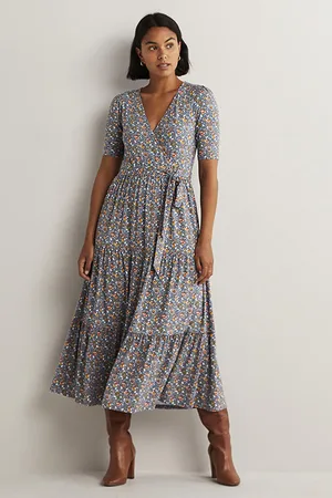 Boden Tiered Wrap Jersey Maxi Dress Blu