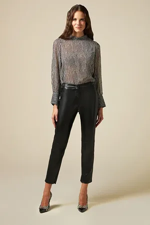 Oltre Leather-effect Skinny Trousers With Chain Detail Black