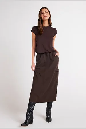 Bella Dahl Cargo Midi Skirt Chestnut Brown