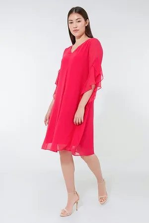 Elena Miro Elegant Flared Sleeve Dress Fucsia