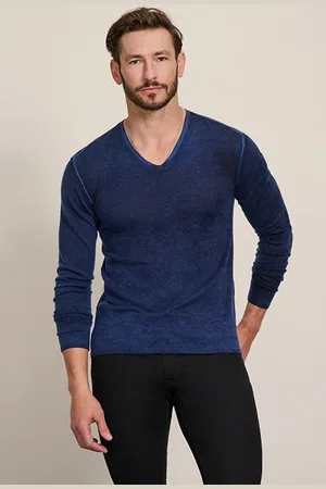 John Varvatos Regular Fit Ls Vneck With Reverse Print Navy