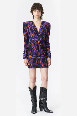 Marcell Von Berlin Ruched Velvet Dress Paint Print