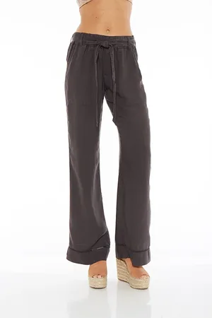 Bella Dahl Trimmed Belted Wide Leg Pant Carbon Grey