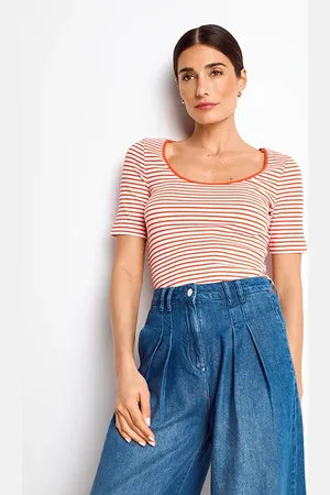 Rich & Royal Organic Rib Shirt Striped Cherry Tomato
