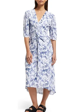 Scotch&Soda Midi Wrap Dress With Knot Detail Shell Batik Blue