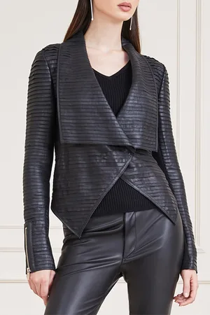 Guess GUESS Shayna Drape Leather Jet Black Blazer