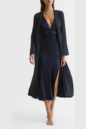 Reiss Illaria-silk Robe Navy