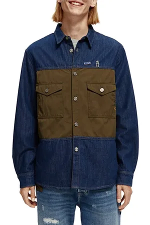 Scotch&Soda Denim Overshirt With Nylon Military Contrast Panels Indigo